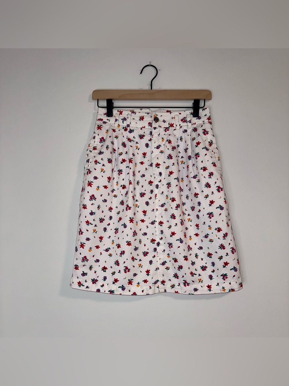 White Stag White Midi Skirt with Red, Pink and Blue Floral Pattern